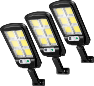 3 броя LED Соларна лампа 1200W, 6 COB със сензор за движение и дистанционно LED ОСВЕТЛЕНИЕ Royalshop.bg