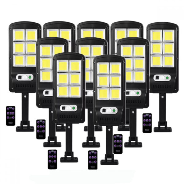 10 броя LED Соларна лампа 1200W, 6 COB със сензор за движение и дистанционно LED ОСВЕТЛЕНИЕ Royalshop.bg